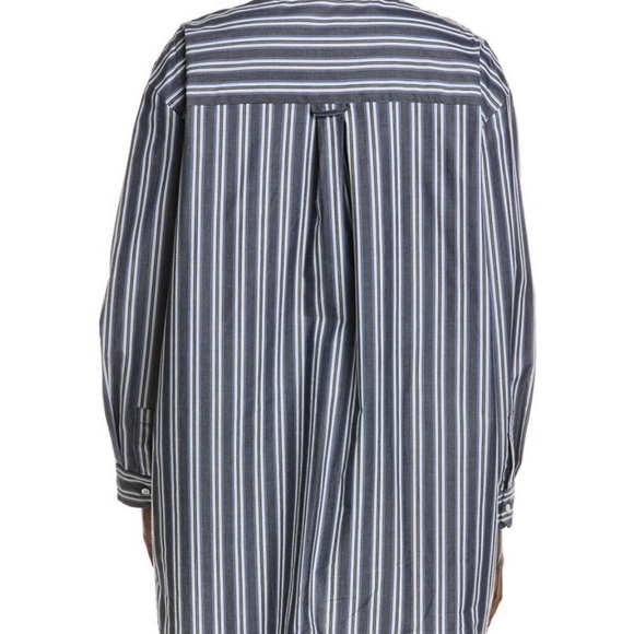 Sandro Navy and White Vertical Stripe Dress Shirt with Contrast Collar - Picture 5 of 9
